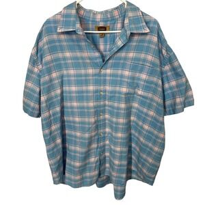 Foundry Supply Co Light Blue Pink Plaid Short-Sleeved Button Up Shirt Men's 2XL